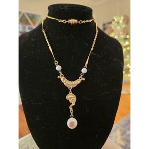 Goldette Milk Glass Twisted Bar Necklace Vintage Victorian Style Stunning!!